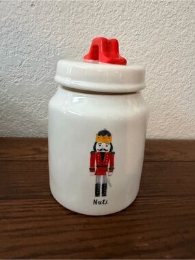 Rae Dunn Nutcracker Ceramic Cookie Jar with Red Lid Accent